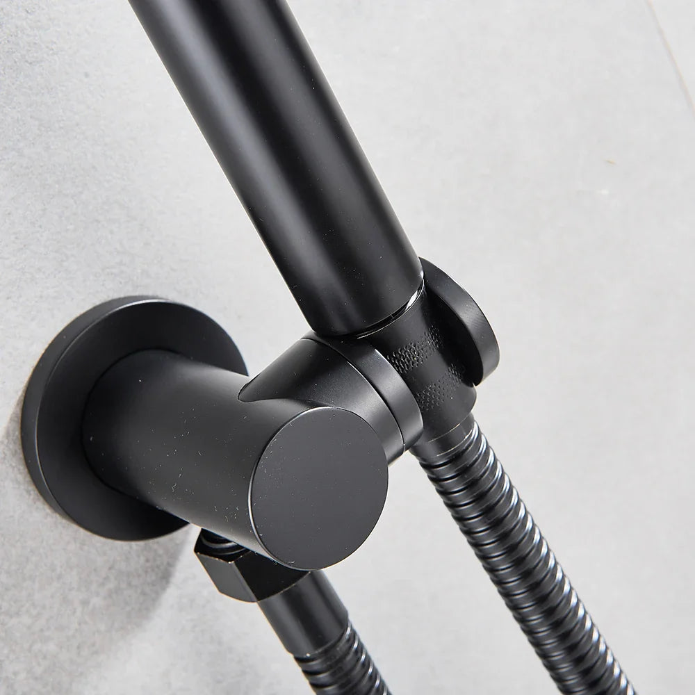 Afralia™ Matte Black Brass Shower Faucet Single Handle Rainfall Mixer for Bathroom
