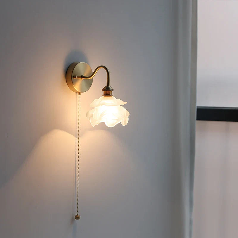 Afralia™ Flower Glass Copper Wall Sconce LED Light Nordic Modern Wandlamp