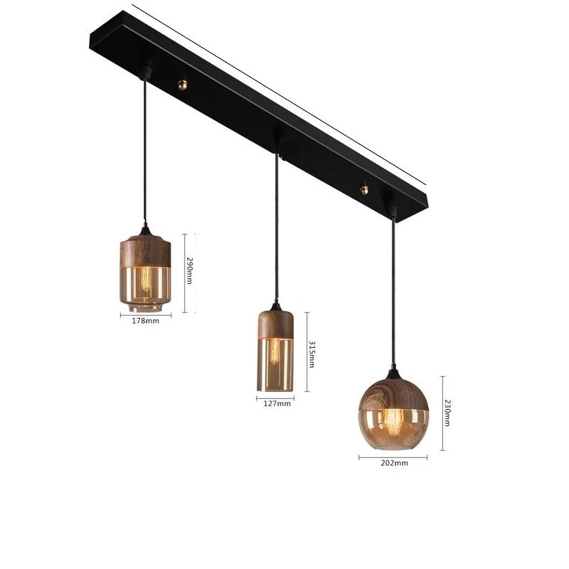Afralia™ Nordic Wood Color LED Glass Pendant Lights for Dinning Room, Bedroom, Cafe - Modern Hanging Lamp