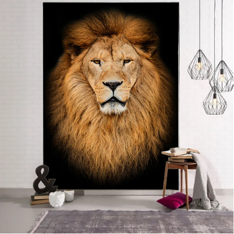 Afralia™ Lion World Tapestry Hanging Cloth Home Decor Fabric Art Wall Hanging