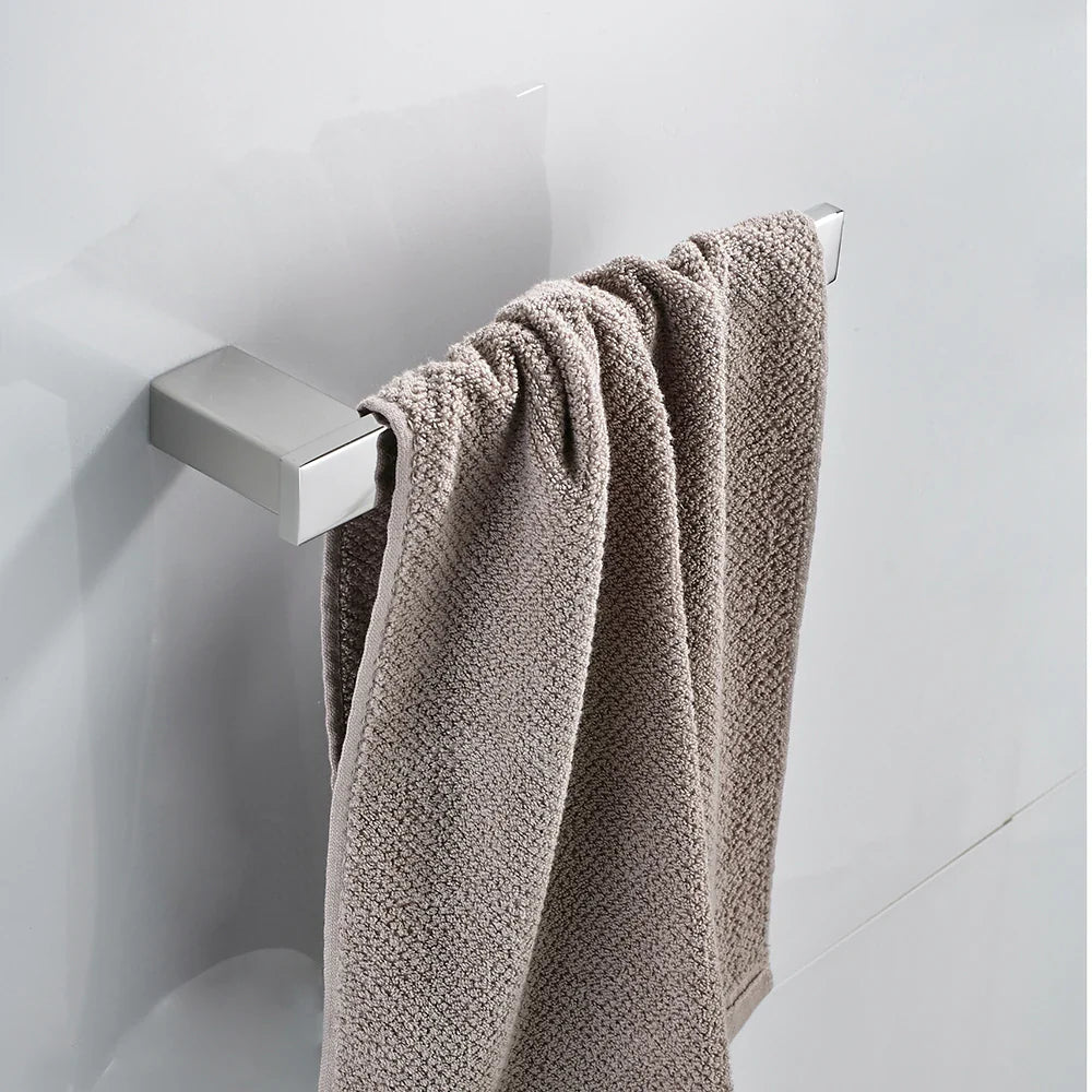 Afralia™ Chrome Bathroom Accessories Set with Towel Bar, Robe Hook, Shelf, and Toothbrush Holder
