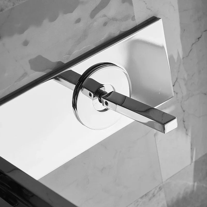 Afralia™ Dual Handle Wall Mounted Brass Basin Faucet Silver Mixer Tap