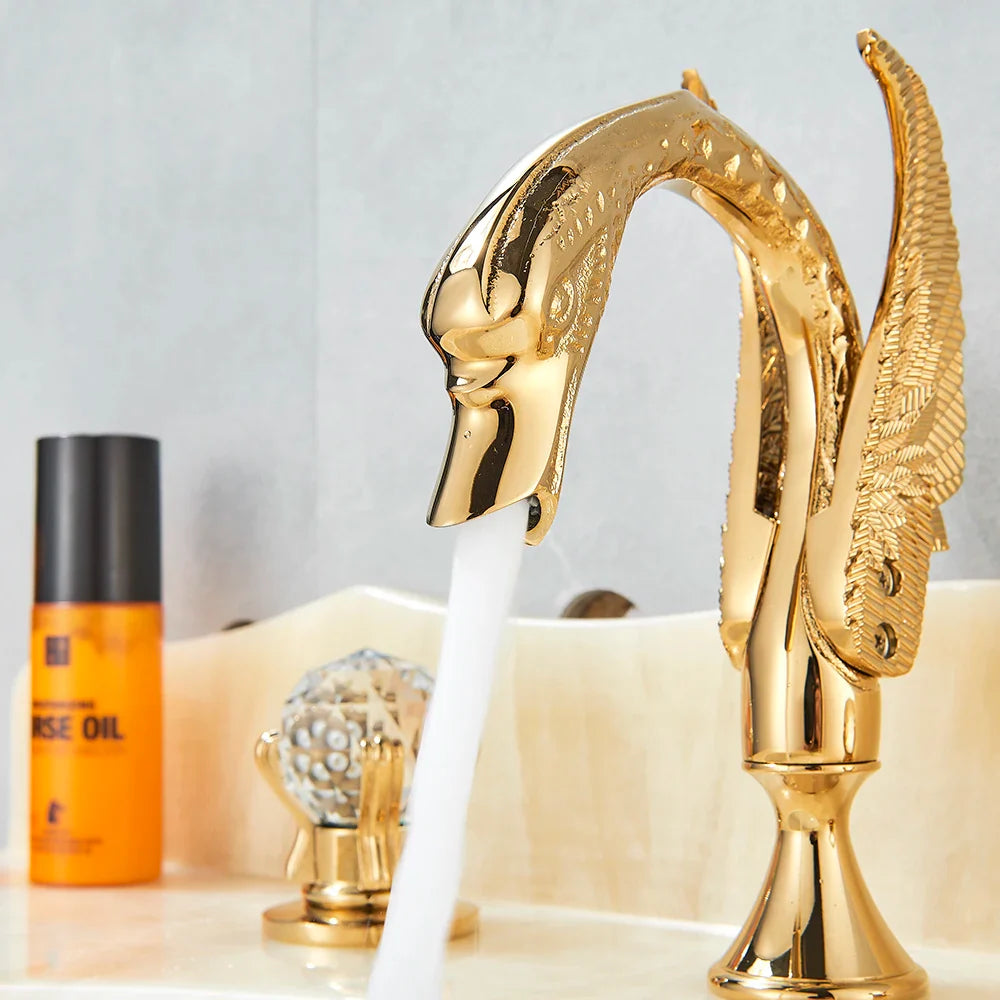 Afralia™ Luxury Gold Bath Faucet Set with 2 Handles for Washbasin Sink