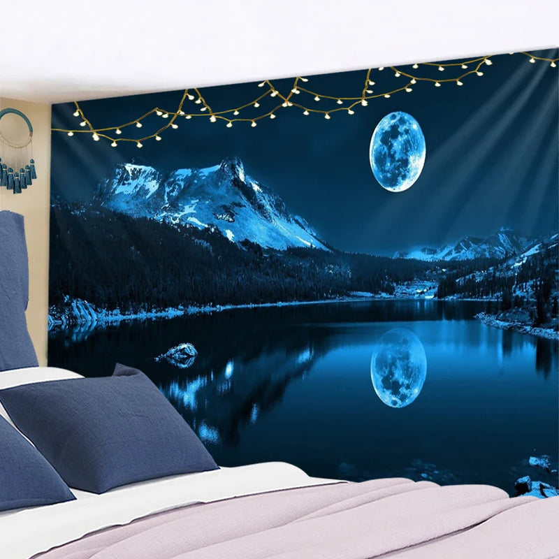 Afralia™ Psychedelic Moonlight Night View Tapestry Wall Hanging for Home Decor