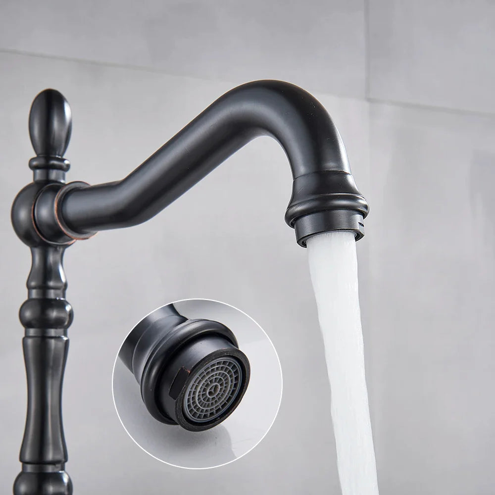 Afralia™ Retro Brass Single Handle Kitchen Faucet, Black Bronze Deck Mounted Mixer Tap