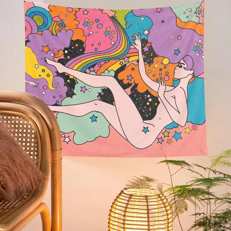 Afralia™ Rainbow Psychedelic Tapestry: Colorful Trippy Wall Decor for Girls' Dorm