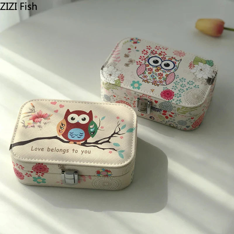 Afralia™ Owl Makeup Box with Mirror & Jewelry Organizer