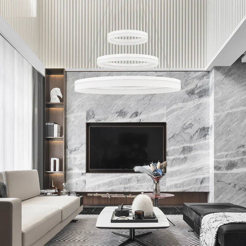 Afralia™ Modern Circle LED Chandelier Ceiling Lamp Black White 20-80cm Fixtures