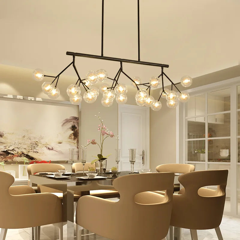 Afralia™ LED Glass Ball Branch Chandelier | Modern Firefly Art Decor Lighting