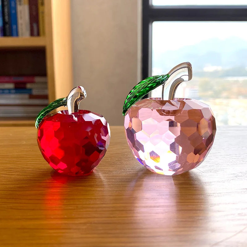 Afralia™ 3D Crystal Yellow Apple Glass Paperweight Figurine Ornaments - Office Desktop Decoration