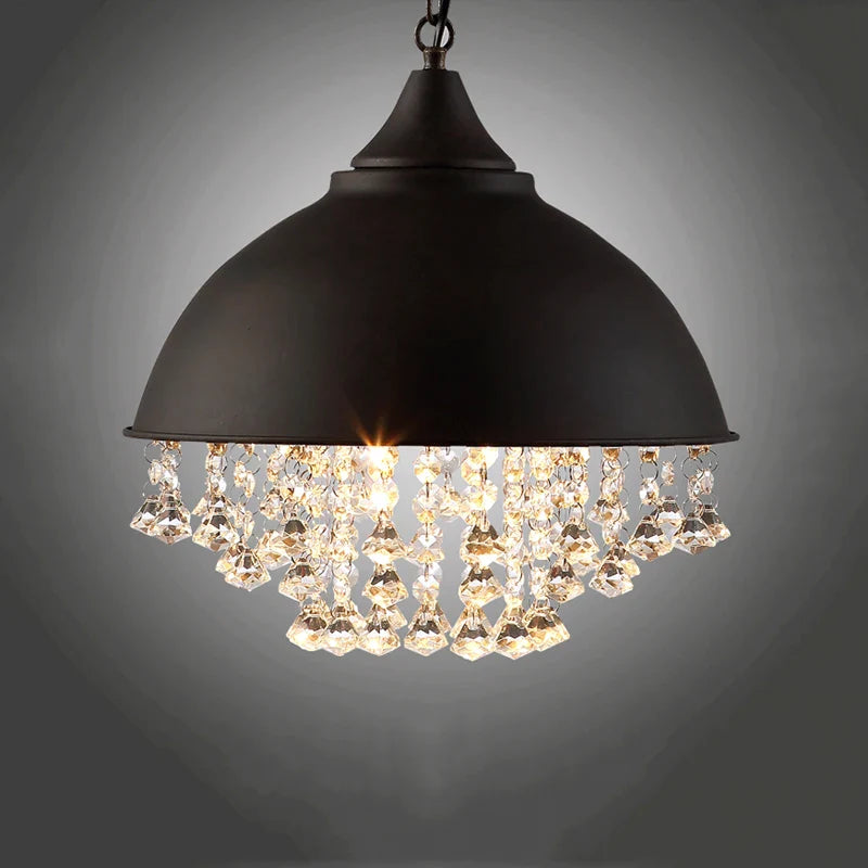 Afralia™ Industrial Vintage Iron Crystal Pendant Chandelier for Restaurant Cafe Kitchen