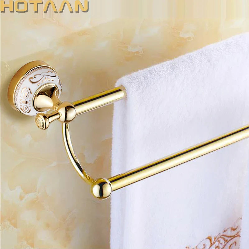 Afralia™ 60cm Double Towel Bar with Ceramic Gold Finish for Bathroom Accessories.