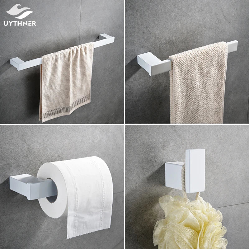 Afralia™ 7-Piece Bathroom Hardware Set in White for Towels and Toiletries