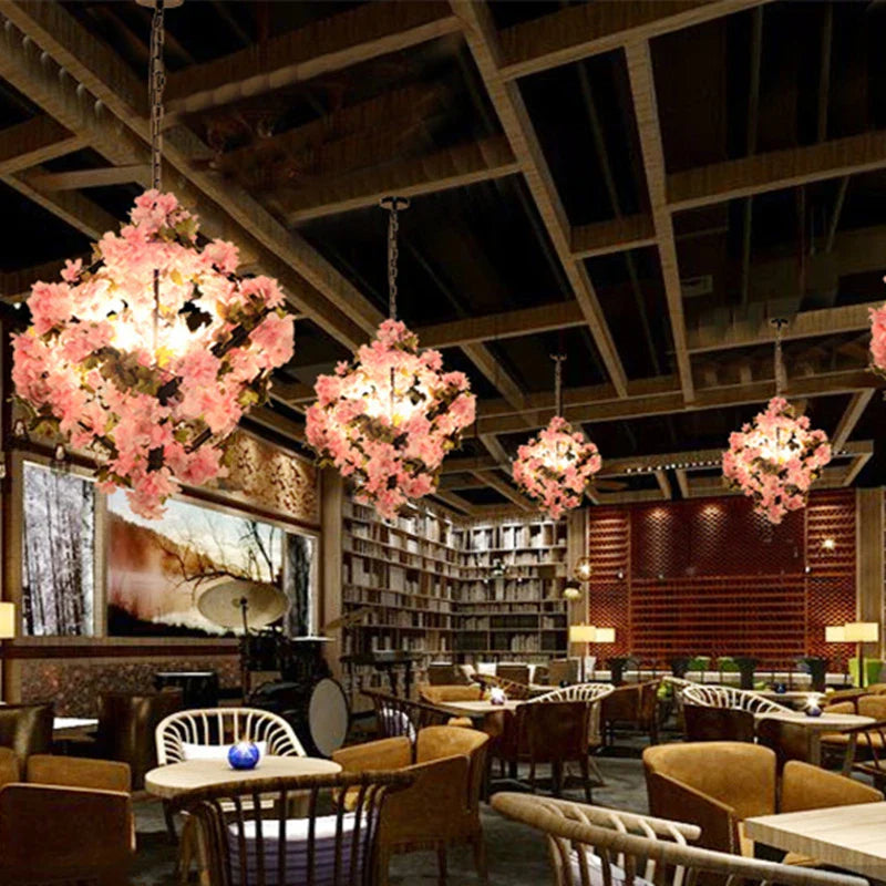 Afralia™ Green Plants Cherry Blossoms Chandelier, Elegant Pendant Lamp for Bar and Restaurant