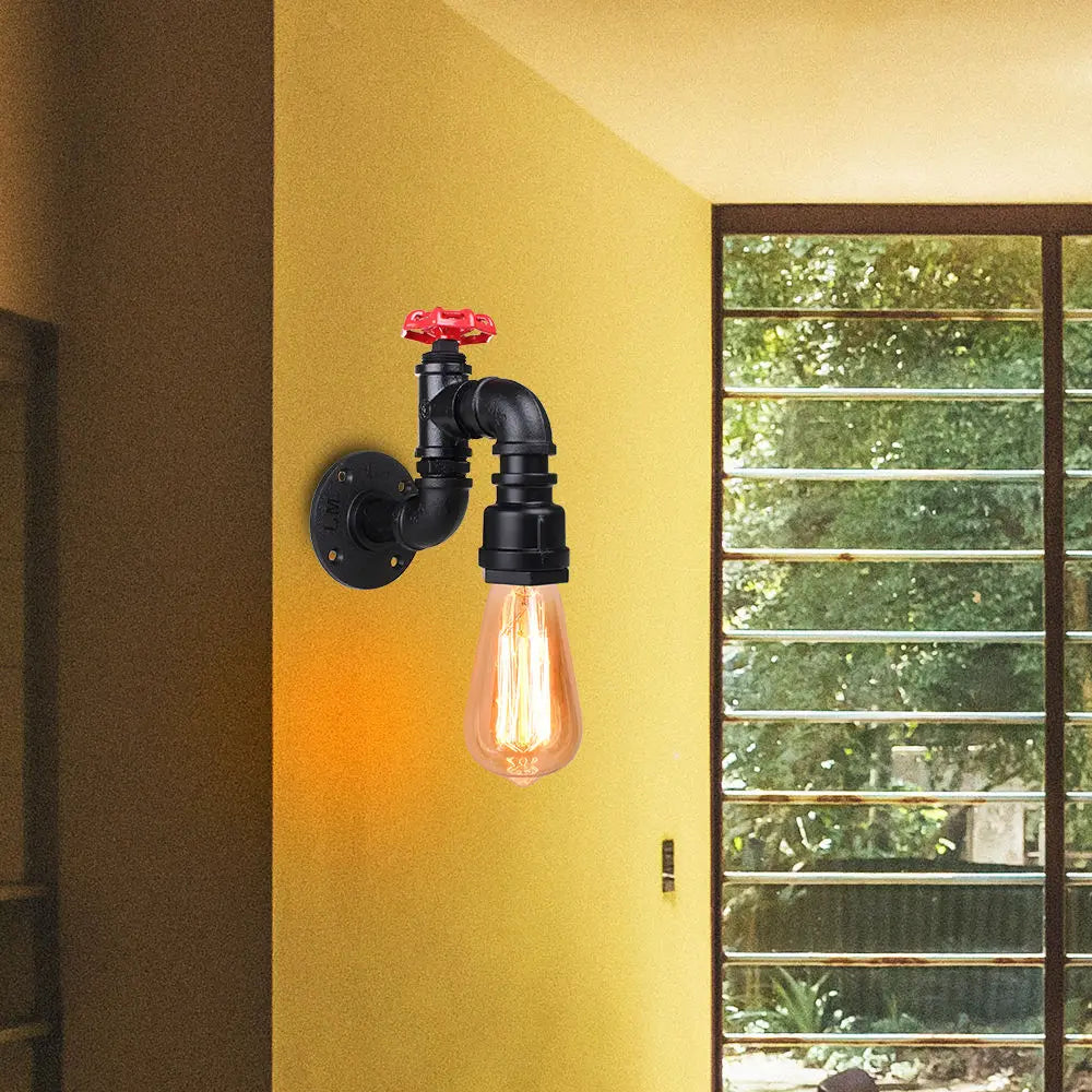 Afralia™ Iron Water Pipe Wall Lamp E27 Loft Bar Lighting Fixtures