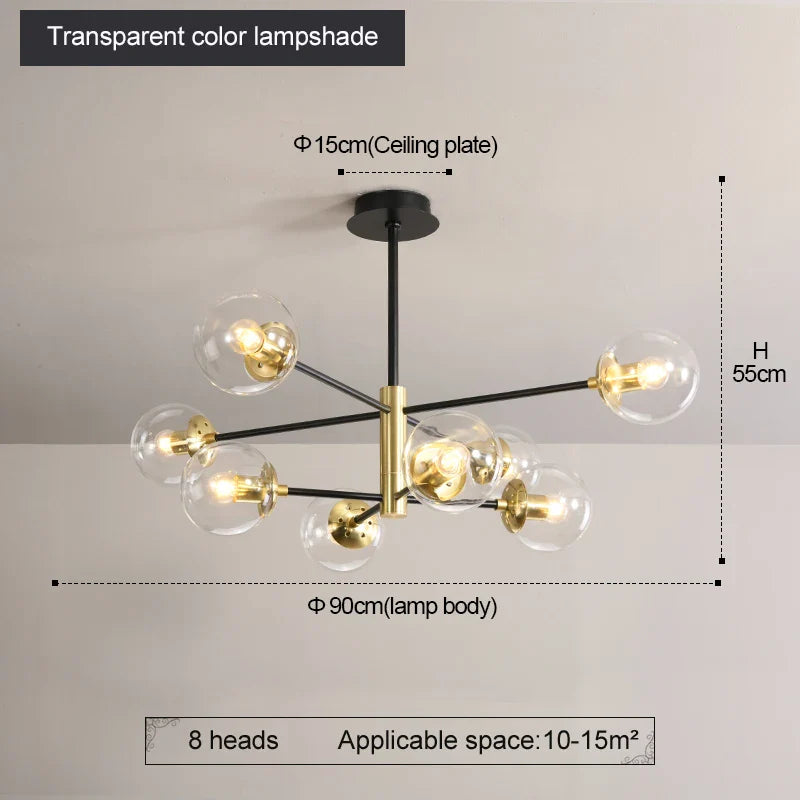Afralia™ Glass Ball LED Chandelier: Retro Round Wrought Iron Indoor Lighting for Kitchen, Living Room, Farmhouse