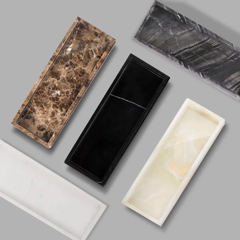 Afralia™ Marble Tray with Handle for Luxury Bathroom Vanity Storage