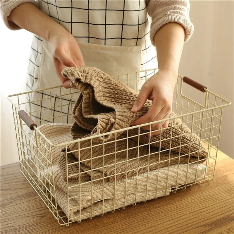 Afralia™ Rectangular Iron Storage Basket: Nordic Style Organizer for Kitchen and Bathroom