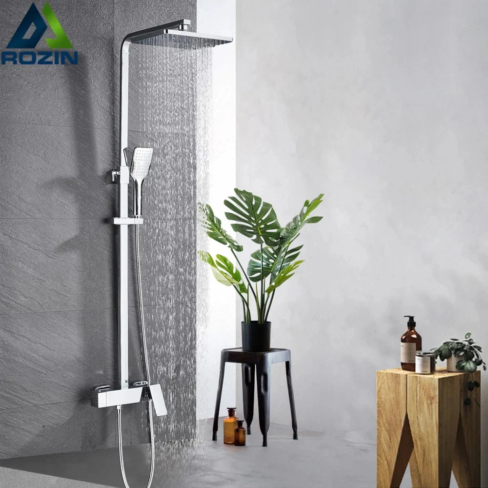Afralia™ Chrome Rainfall Shower Faucet with Handshower and Rotating Watering Can