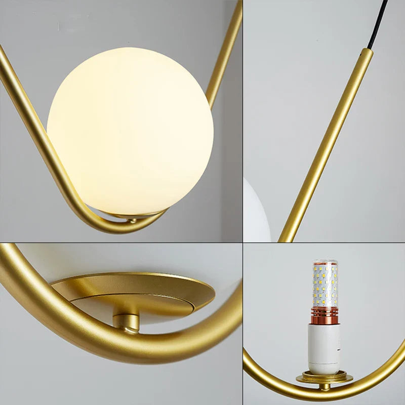 Afralia™ Minimalist Nordic Glass Pendant Light - Golden Black Long Line Ball Pendant Lamp