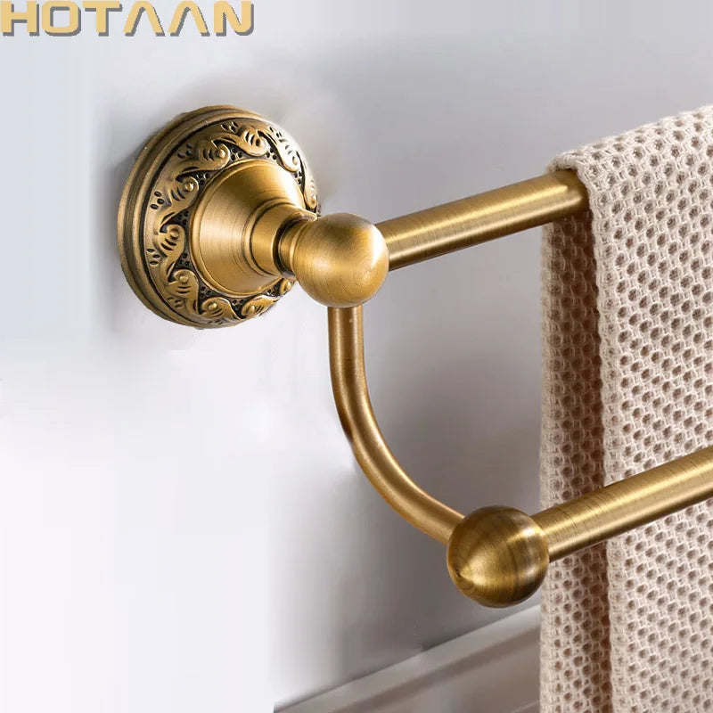 Afralia™ Antique Brass Towel Holder Single Bar Rack. Solid Aluminium Rail, 30/40/45/50/60cm.