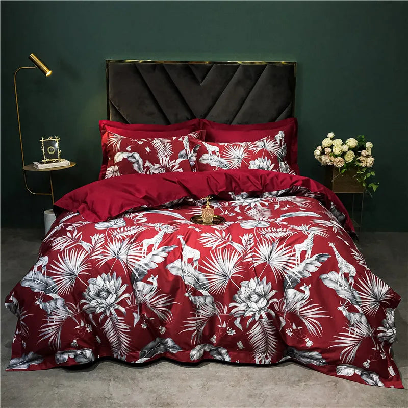 Afralia™ 1400TC Egyptian Cotton Bird Floral Bedding Set - Luxury 4Pcs
