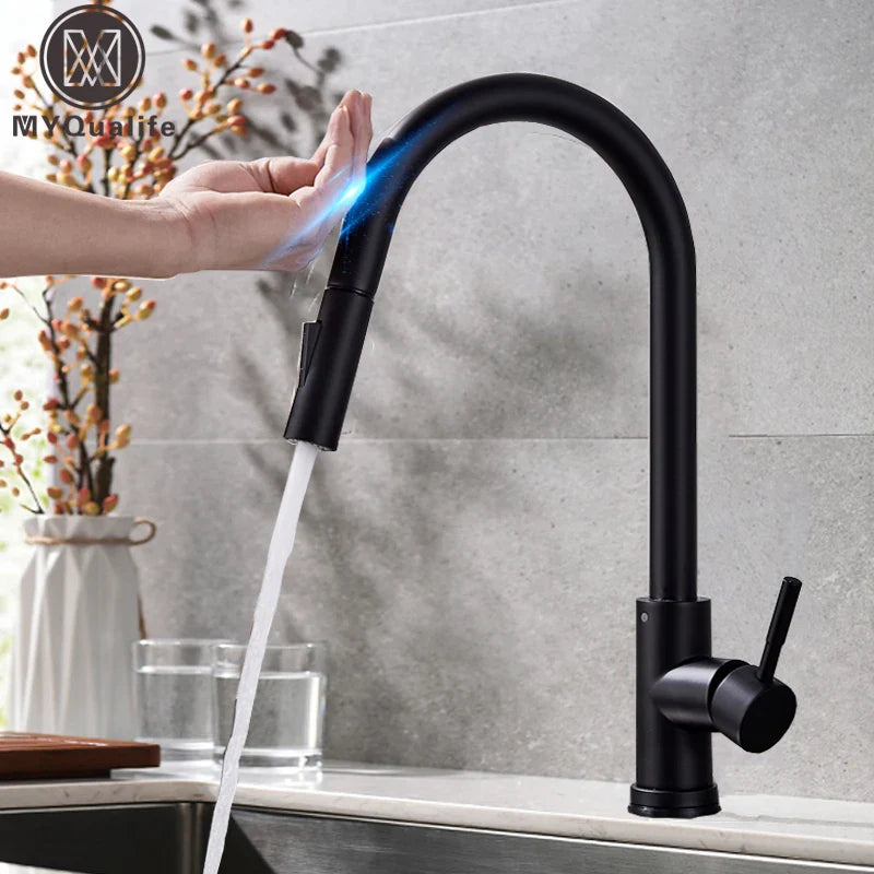 Afralia™ Black Kitchen Faucet Touch Sensor Mixer Tap