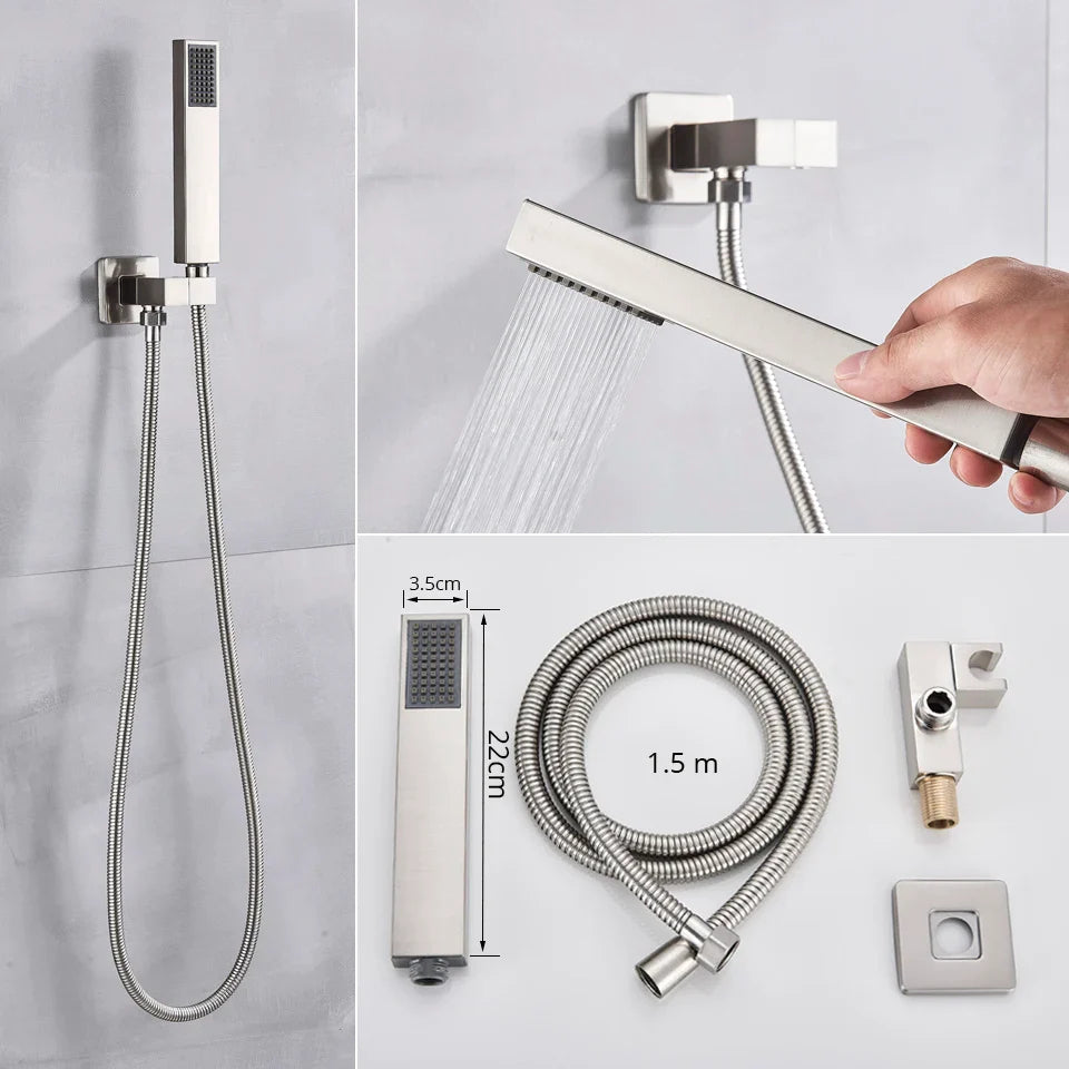 Afralia™ Brushed Nickel Shower System with Rain Shower Head for Wall Mounted Bathroom