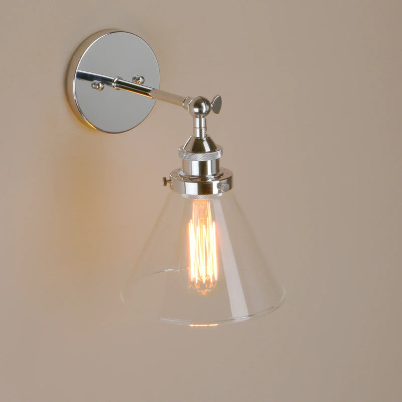 Afralia™ Funnel Glass Shade Wall Sconce Light Fixture - Modern Metal Lamp for Bedroom, Bathroom