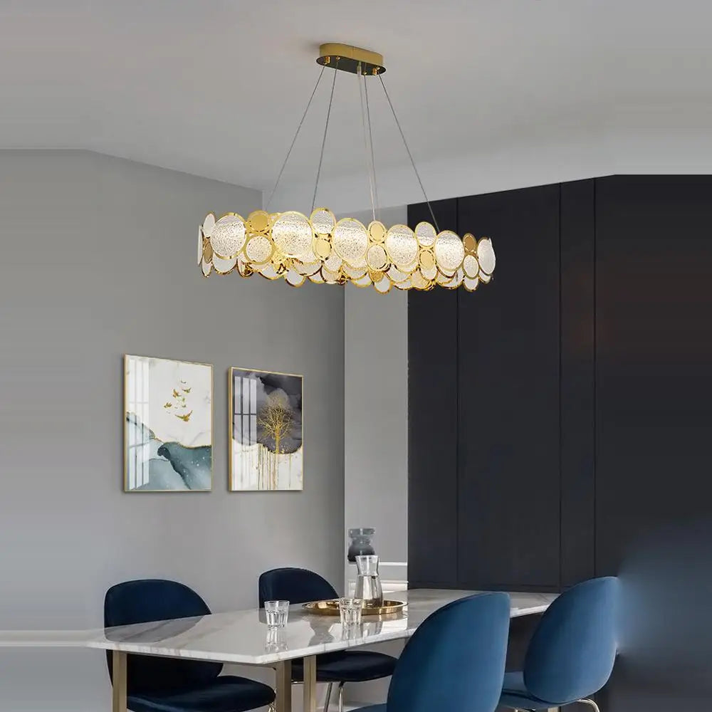 Afralia™ Gold Iron Glass Chandelier Lighting for Dinning Room