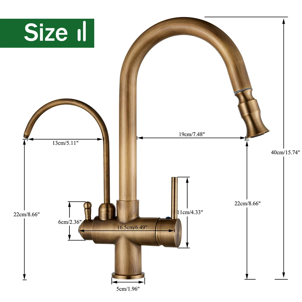 Afralia™ Antique Brass 2-in-1 Kitchen Faucet with Pull Out Nozzle and Purification