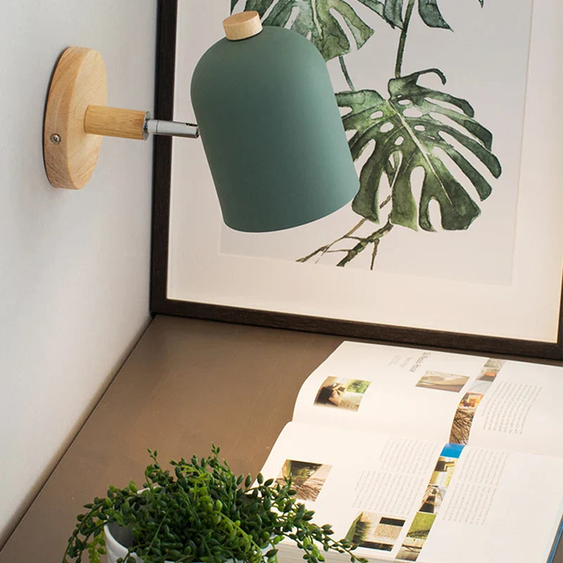 Afralia™ Nordic Wooden Wall Sconce Bedside Lamp for Bedroom Reading, 6 Macaroon Colors