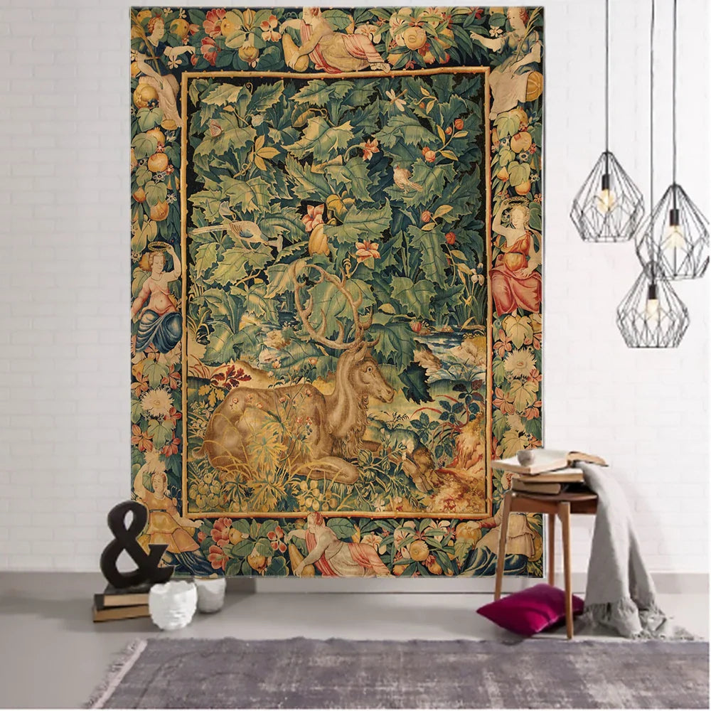 Afralia™ Floral Tapestry Pumpkin Lamp Night Sky Art Wall Hanging