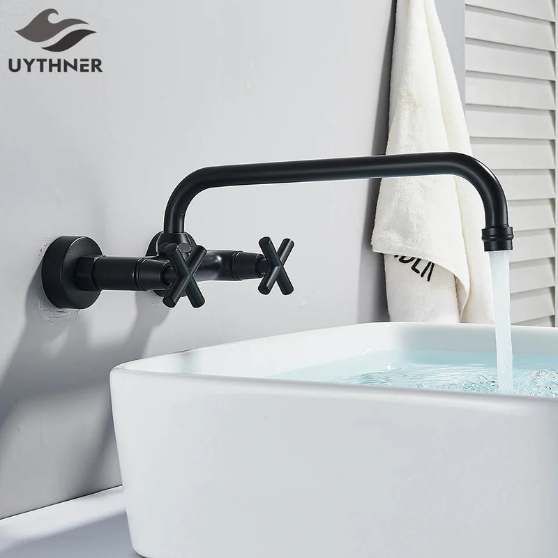 Afralia™ Black Kitchen Faucet: Wall Mounted Swivel Mixer Tap for Bath Sink