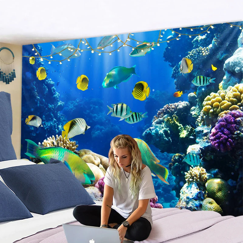 Afralia™ Underwater World Fish Tapestry: Psychedelic Marine Animal Wall Hanging