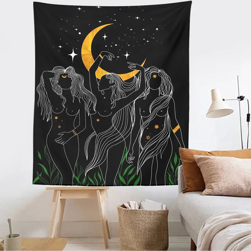 Afralia™ Moon Woman Tapestry: Psychedelic Art Wall Hanging for Boho Decor