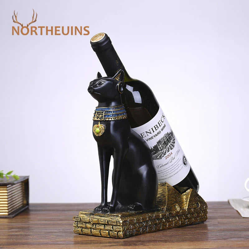 Afralia™ Egyptian Cat & Dog God Wine Rack: Modern Home Decoration Figurines & Holder