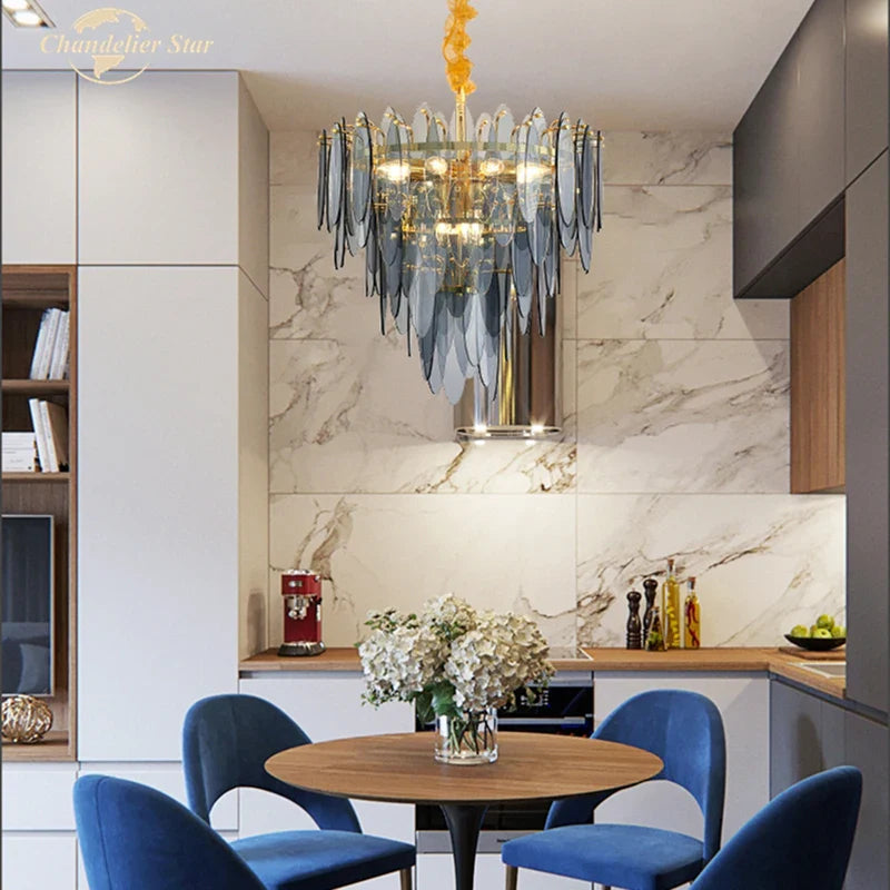 Afralia™ LED Glass Metal Leaf Chandelier: Luxury Postmodern Lighting for Home Decor, Bedroom, Living Room