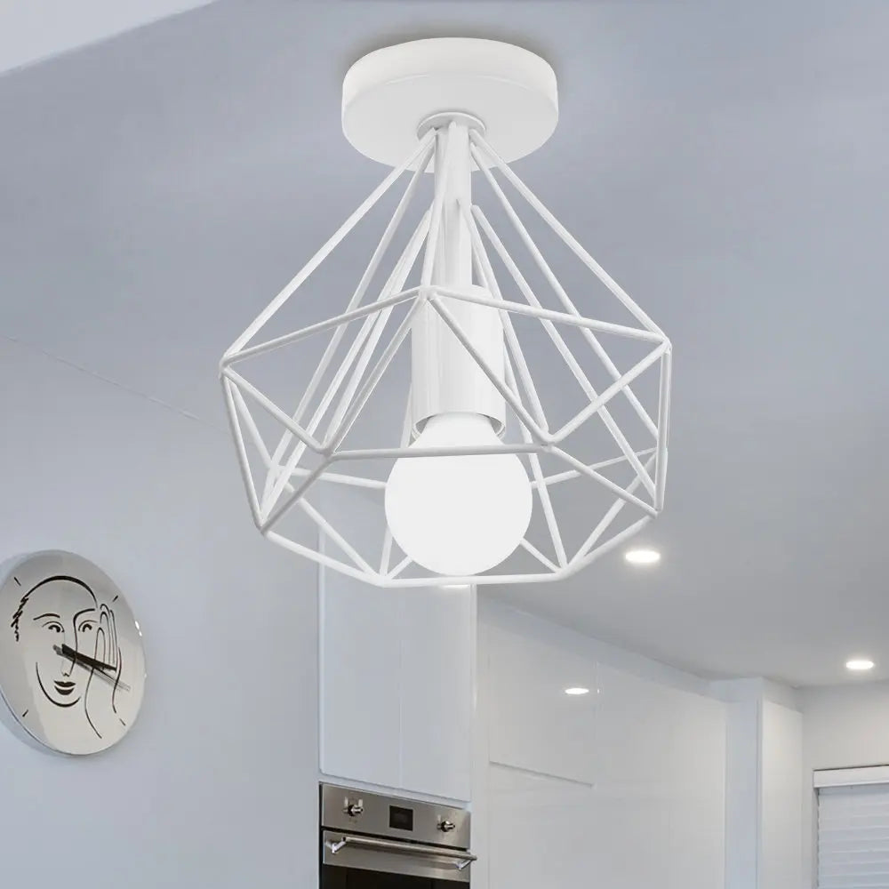 Afralia™ Iron Cage Ceiling Light Fixture Retro Nordic Design Home Kitchen Lamp