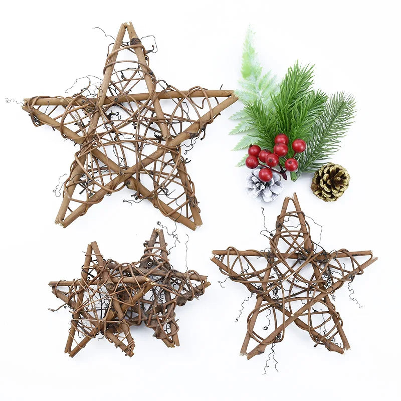 Afralia™ Rattan Star Frame Wreath Christmas Home Decor Artificial Flowers Wedding Handmade