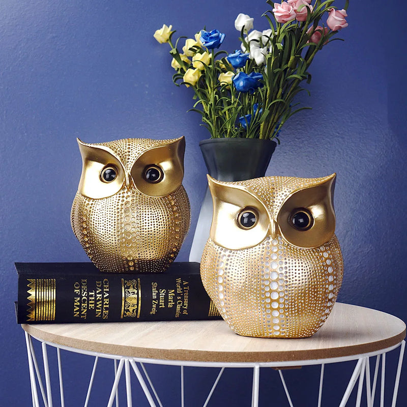 Afralia™ Golden Owl Figurines: Resin Animal Statues for Home Decor & Gifts