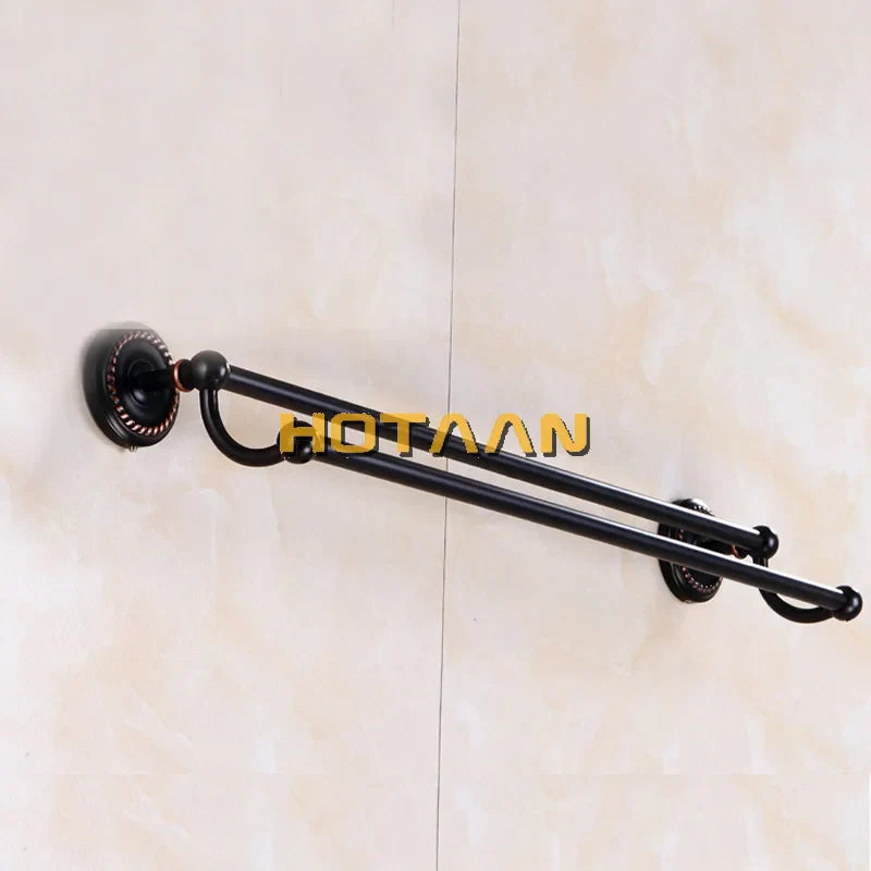 Afralia™ Antique Black Brass Double Towel Bar 30-60cm - YT-12298-H