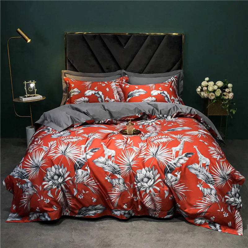 Afralia™ 1400TC Egyptian Cotton Bird Floral Bedding Set - Luxury 4Pcs