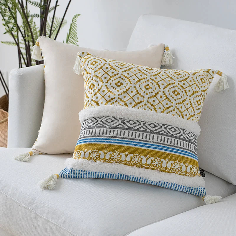 Afralia™ Moroccan Style Tassel Cushion Cover for Home Sofa Bed 45x45cm