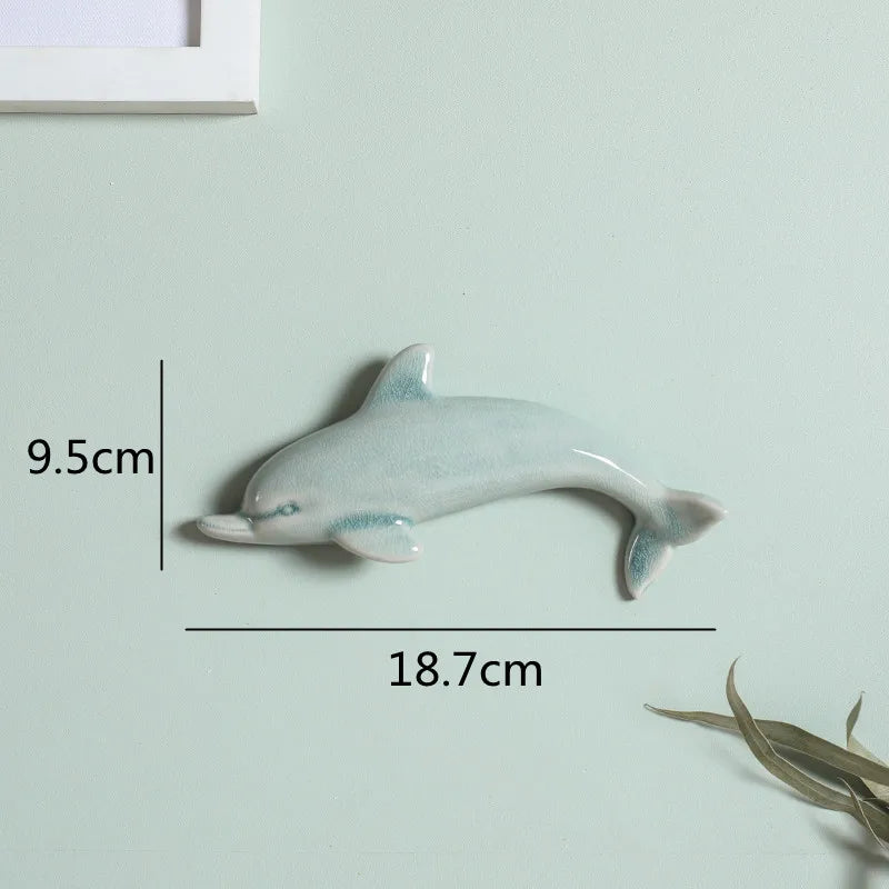 Afralia™ Dolphin Fish Ocean Background Ceramic Wall Decoration for Children's Room