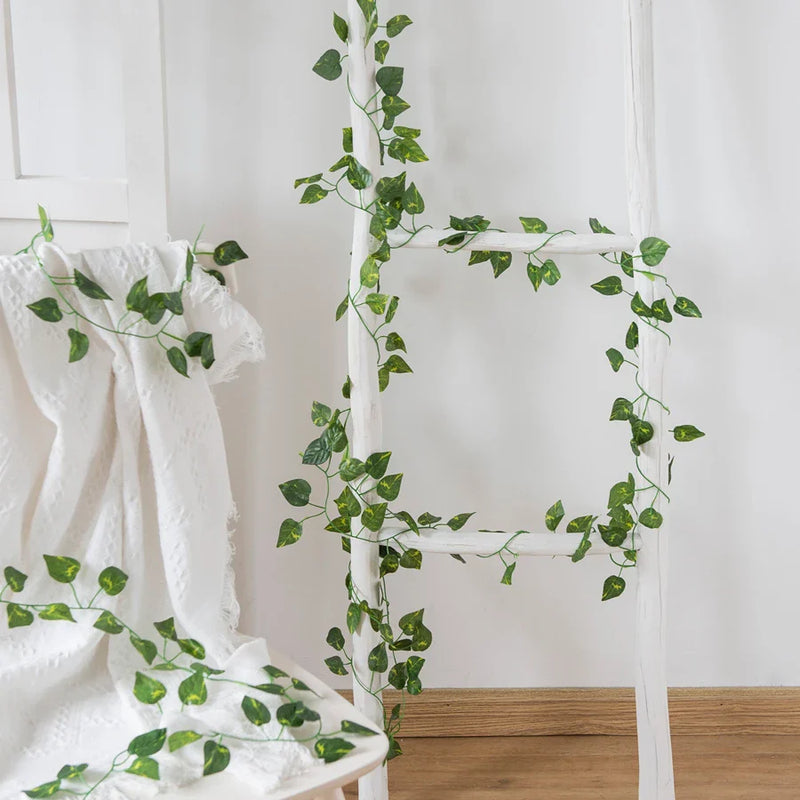 Afralia™ Artificial Hanging Christmas Garland Green Silk Leaves for Home Wedding Garden