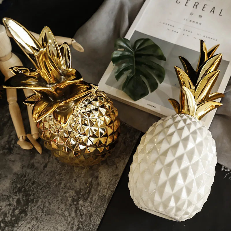 Afralia™ Luxury Pineapple Figurine Gold Black Home Office Decor Craft Gift