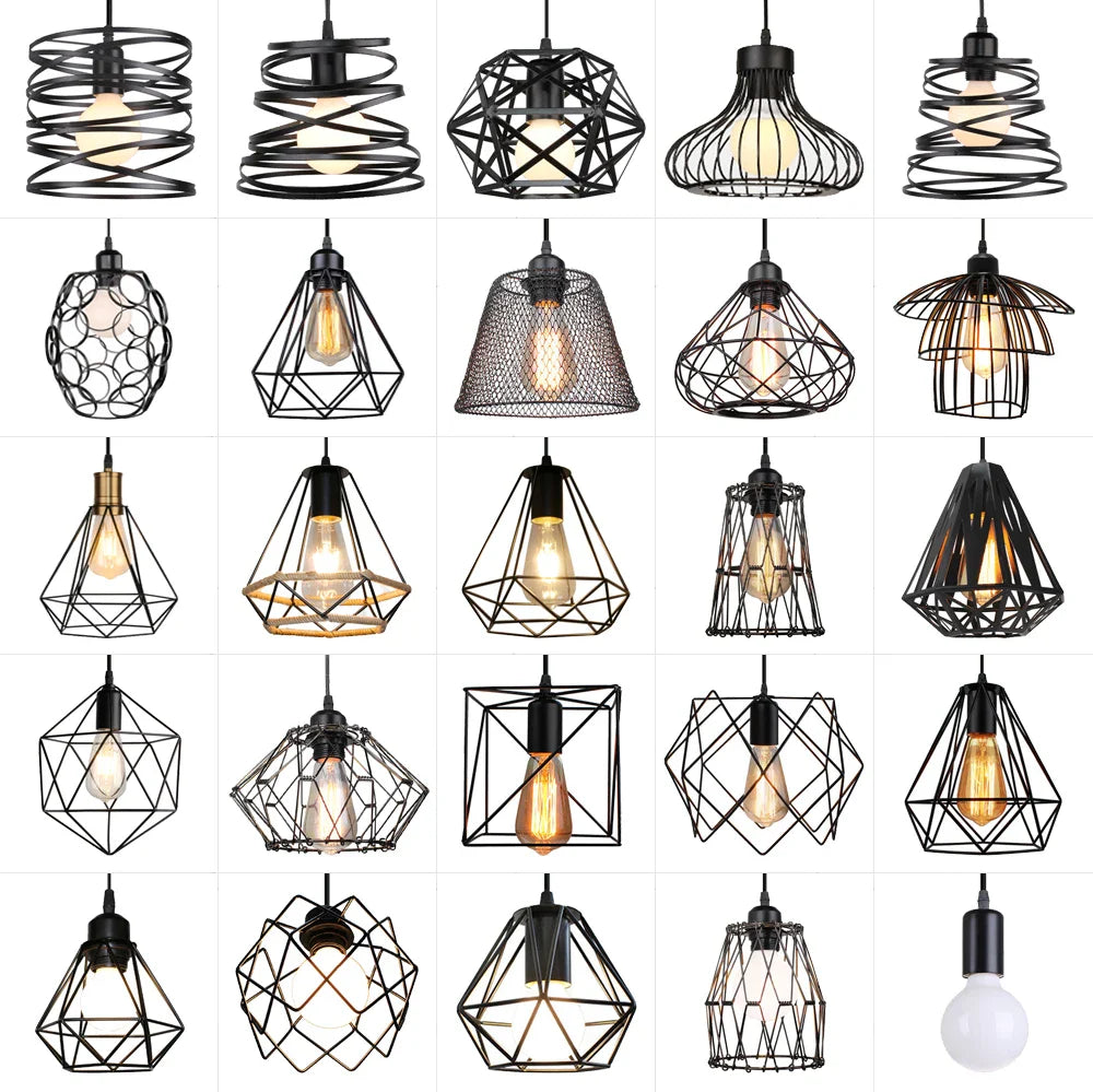 Afralia™ Vintage Industrial Chandelier Lamp, Black Iron Pendant Light for Kitchen Bedroom