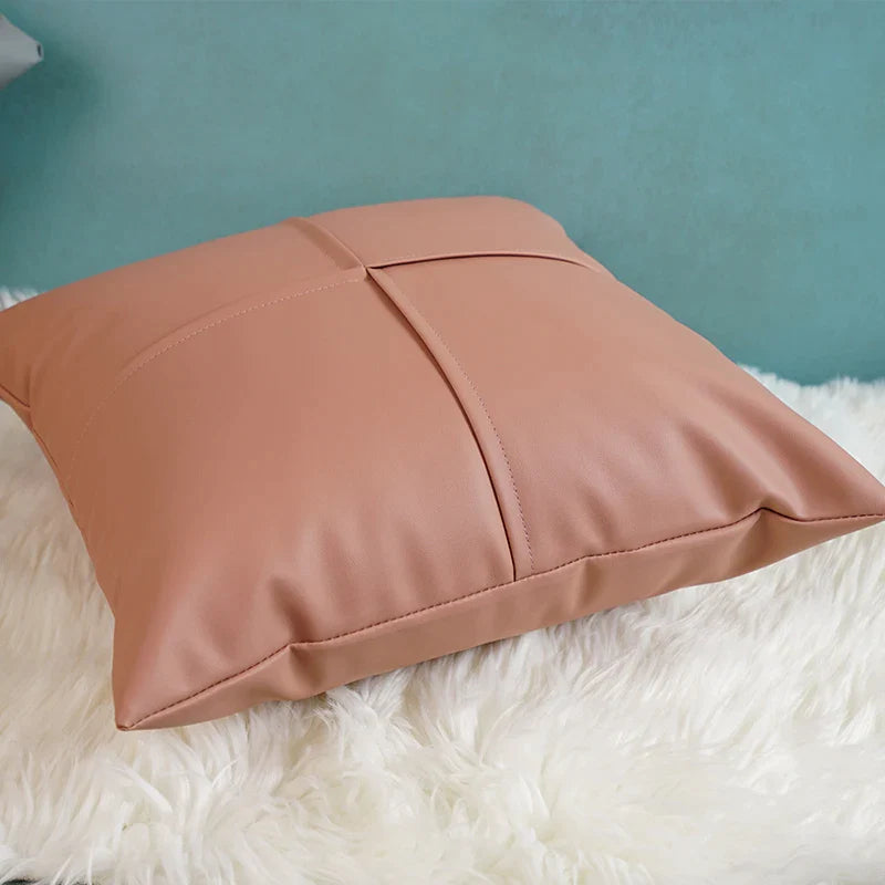 Afralia™ Faux Leather Cushion Cover 45x45cm Ivory Green Orange Brown Coral Plain