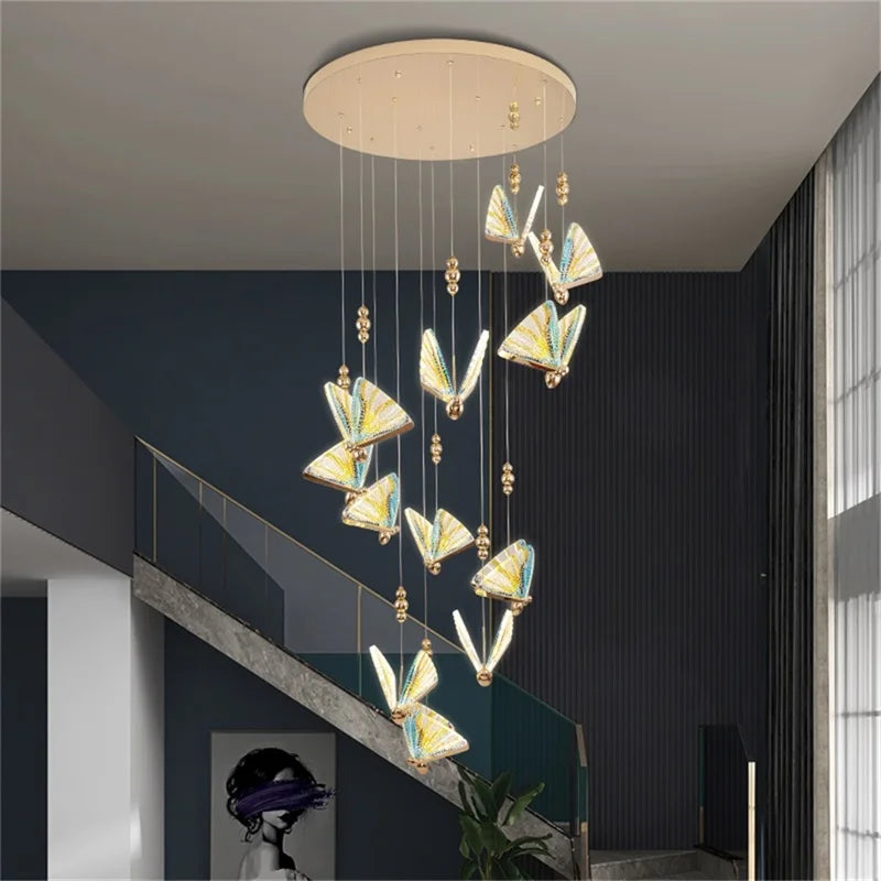 Afralia™ Nordic Butterfly Chandelier: Modern LED Pendant Lights for Home Stairs Hall